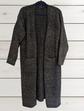 C'est Moi Gray Longline Cardigan Cozy Open Front Duster Sweater With Pockets